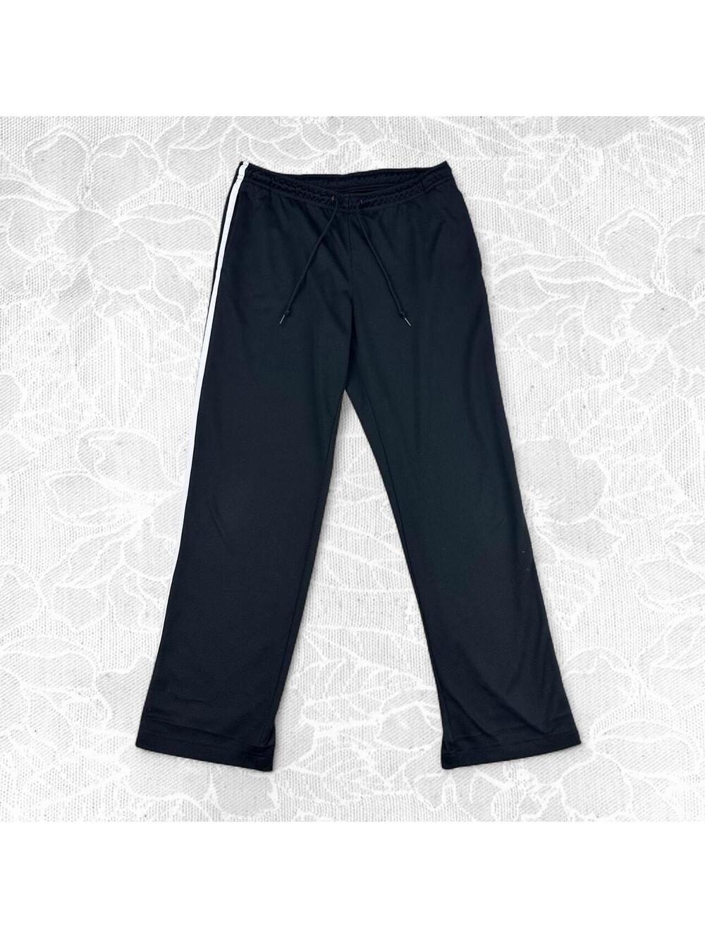 Pro Spirit Athletic Gear Black Y2K Track Pants with White Side Stripes - Small